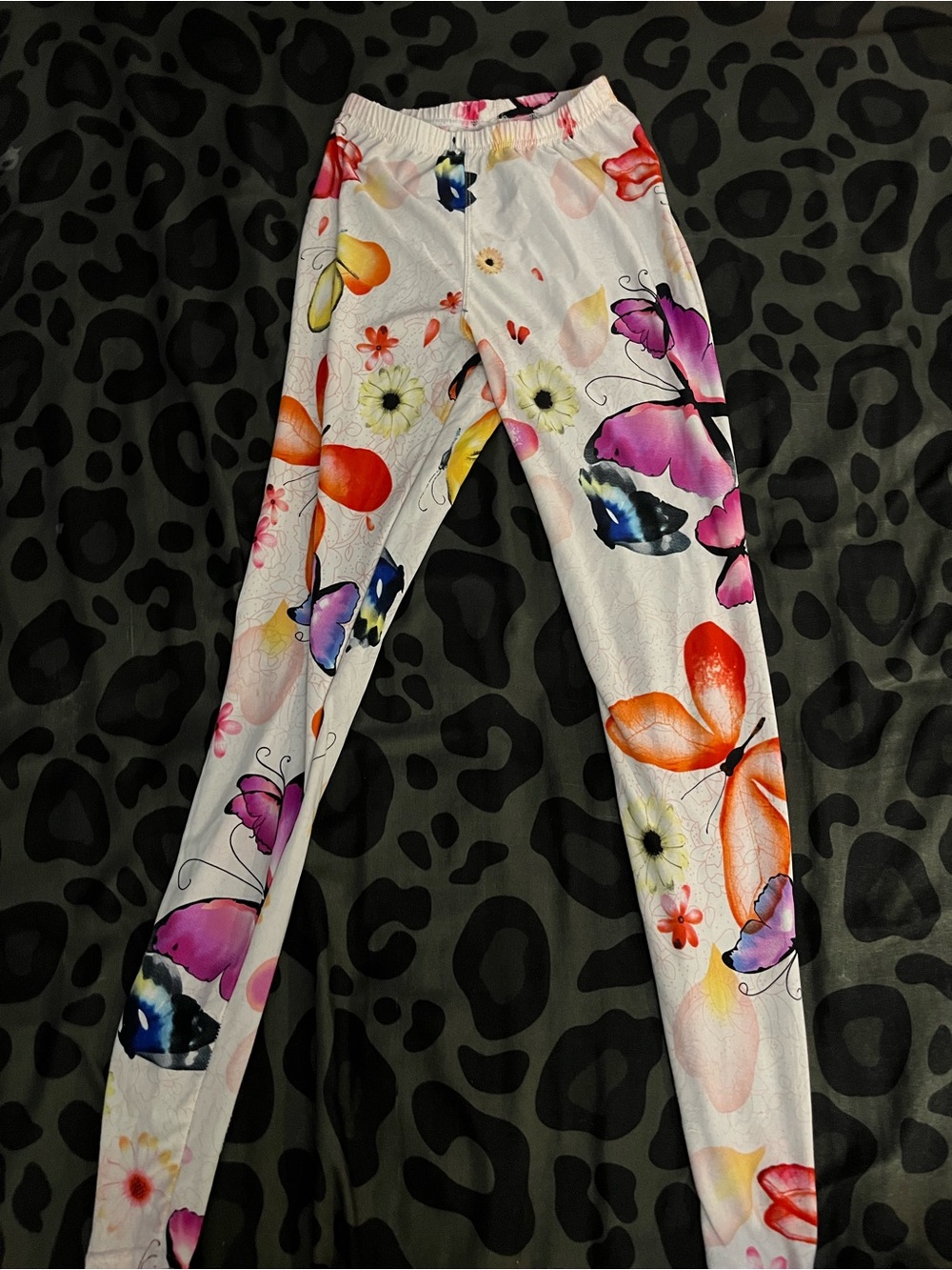 Women's White Floral & Butterfly Print Leggings